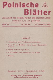 Polnische Blätter : Zeitschrift für Politik, Kultur und soziales Leben. Bd.9, 1917, Heft 81