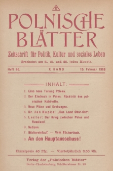 Polnische Blätter : Zeitschrift für Politik, Kultur und soziales Leben. Bd.10, 1918, Heft 86