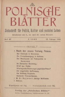 Polnische Blätter : Zeitschrift für Politik, Kultur und soziales Leben. Bd.10, 1918, Heft 87