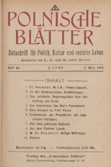 Polnische Blätter : Zeitschrift für Politik, Kultur und soziales Leben. Bd.10, 1918, Heft 88