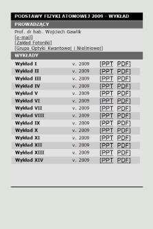 Podstawy fizyki atomowej 2009 : wykład
