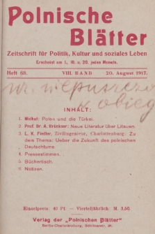 Polnische Blätter : Zeitschrift für Politik, Kultur und soziales Leben. Bd.8, 1917, Heft 68