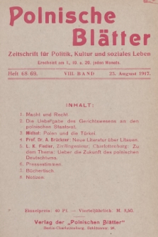 Polnische Blätter : Zeitschrift für Politik, Kultur und soziales Leben. Bd.8, 1917, Heft 68/69