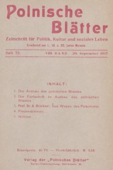 Polnische Blätter : Zeitschrift für Politik, Kultur und soziales Leben. Bd.8, 1917, Heft 72