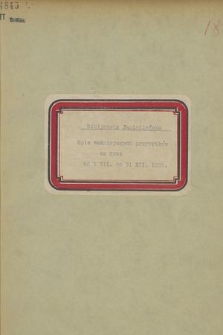 Spis Ważniejszych Przybytków za Czas od 1 VII. do 31 XII. 1935