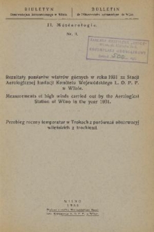 Bulletin de l'Observatoire Astronomique de Vilno = Biuletyn Obserwatorjum Astronomicznego w Wilnie. 2 Météorologie. 1933, No 9