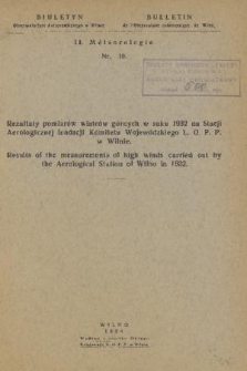 Bulletin de l'Observatoire Astronomique de Vilno = Biuletyn Obserwatorjum Astronomicznego w Wilnie. 2 Météorologie. 1934, No 10