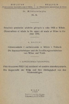 Bulletin de l'Observatoire Astronomique de Vilno = Biuletyn Obserwatorjum Astronomicznego w Wilnie. 2 Météorologie. 1936, No 12