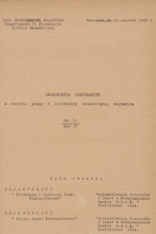 Zagadnienia Gospodarcze w Świetle Prasy i Literatury Ekonomicznej Zagranicą. R. 4, 1949 11