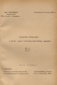 Zagadnienia Gospodarcze w Świetle Prasy i Literatury Ekonomicznej Zagranicą. R. 5, 1950 5