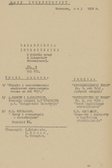 Zagadnienia Inwestycyjne w Świetle Prasy i Literatury Ekonomicznej Zagranicą. R. 7 1952 4