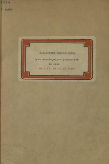 Spis Ważniejszych Przybytków za Czas od 1. IV. do 30. IX. 1938