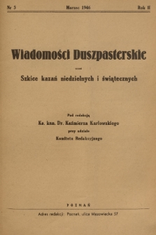 Wiadomości Duszpasterskie oraz Szkice Kazań Niedzielnych i Świątecznych. R.2, 1946, nr 3