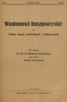 Wiadomości Duszpasterskie oraz Szkice Kazań Niedzielnych i Świątecznych. R.2, 1946, nr 4