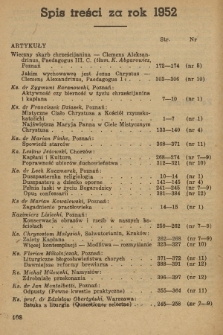 Wiadomości Duszpasterskie oraz Szkice Kazań. R.8, 1952, Spis treści za rok 1952