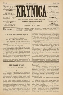 Krynica : pismo poświęcone sprawom polskich zdrojowisk. 1887, nr 4