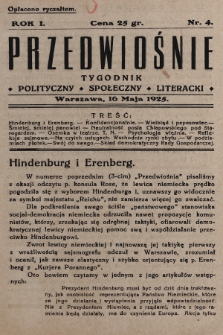 Przedwiośnie : tygodnik polityczny, społeczny, literacki. 1925, nr 4