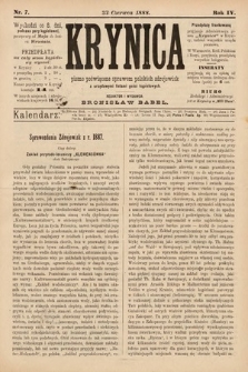 Krynica : pismo poświęcone sprawom polskich zdrojowisk. 1888, nr 7