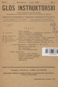 Głos Instruktorski : organ Związku Instruktorów Gospodarstwa Wiejskiego i Pracy Społecznej w Polsce. R.1, 1926, No 1