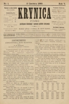 Krynica : pismo poświęcone balneologii i sprawom polskich zdrojowisk. 1889, nr 1
