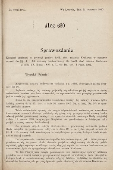 [Kadencja IX, sesja I, al. 690] Alegata do Sprawozdań Stenograficznych z Pierwszej Sesyi Dziewiątego Peryodu Sejmu Krajowego Królestwa Galicyi i Lodomeryi z Wielkiem Księstwem Krakowskiem z roku 1909/1910. Alegat 690