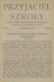 Przyjaciel Szkoły : dwutygodnik nauczycielstwa polskiego. R. 3, 1924, nr 17