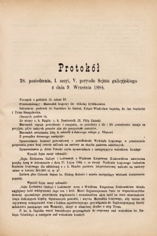 [Kadencja V, sesja I, pos. 28] Protokół 28. Posiedzenia, I. Sesyi, V. Peryodu Sejmu Galicyjskiego