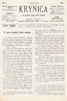 Krynica : pismo poświęcone sprawom polskich zdrojowisk. 1885, nr 5