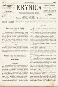 Krynica : pismo poświęcone sprawom polskich zdrojowisk. 1885, nr 7