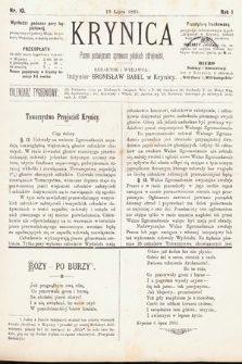 Krynica : pismo poświęcone sprawom polskich zdrojowisk. 1885, nr 10