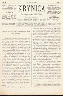 Krynica : pismo poświęcone sprawom polskich zdrojowisk. 1885, nr 16