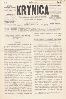 Krynica : pismo poświęcone sprawom polskich zdrojowisk. 1886, nr 13