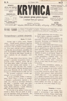Krynica : pismo poświęcone sprawom polskich zdrojowisk. 1886, nr 14