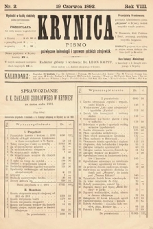 Krynica : pismo poświęcone sprawom polskich zdrojowisk. 1892, nr 2