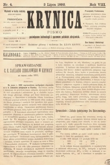 Krynica : pismo poświęcone sprawom polskich zdrojowisk. 1892, nr 4