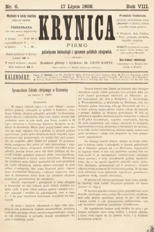 Krynica : pismo poświęcone sprawom polskich zdrojowisk. 1892, nr 6