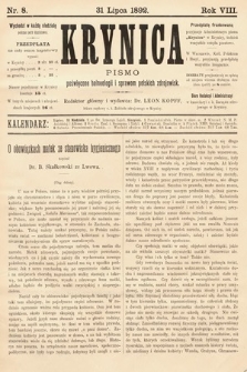 Krynica : pismo poświęcone sprawom polskich zdrojowisk. 1892, nr 8