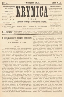 Krynica : pismo poświęcone sprawom polskich zdrojowisk. 1892, nr 9