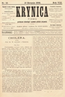 Krynica : pismo poświęcone sprawom polskich zdrojowisk. 1892, nr 10