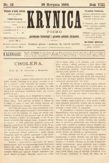 Krynica : pismo poświęcone sprawom polskich zdrojowisk. 1892, nr 12