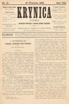 Krynica : pismo poświęcone sprawom polskich zdrojowisk. 1892, nr 15